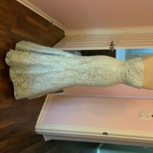 Tony Bowls Evening Gown in Cream and Blue. Prom Dress